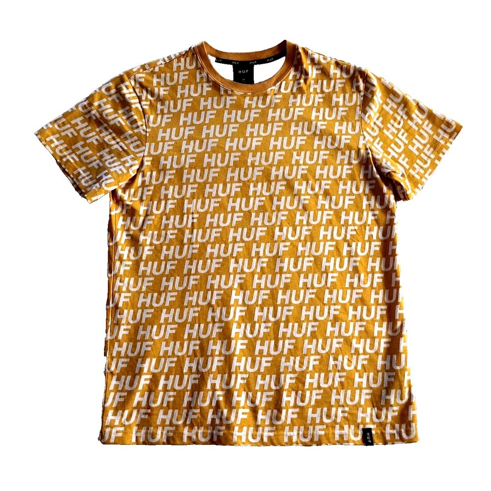 HUF Transit Logo All Over T-Shirt Mineral Yellow Size Medium